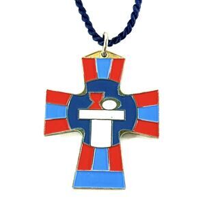 TSG Terra Sancta Guild Enameled Cross Pendant – Eucharist Symbol – Red/Blue